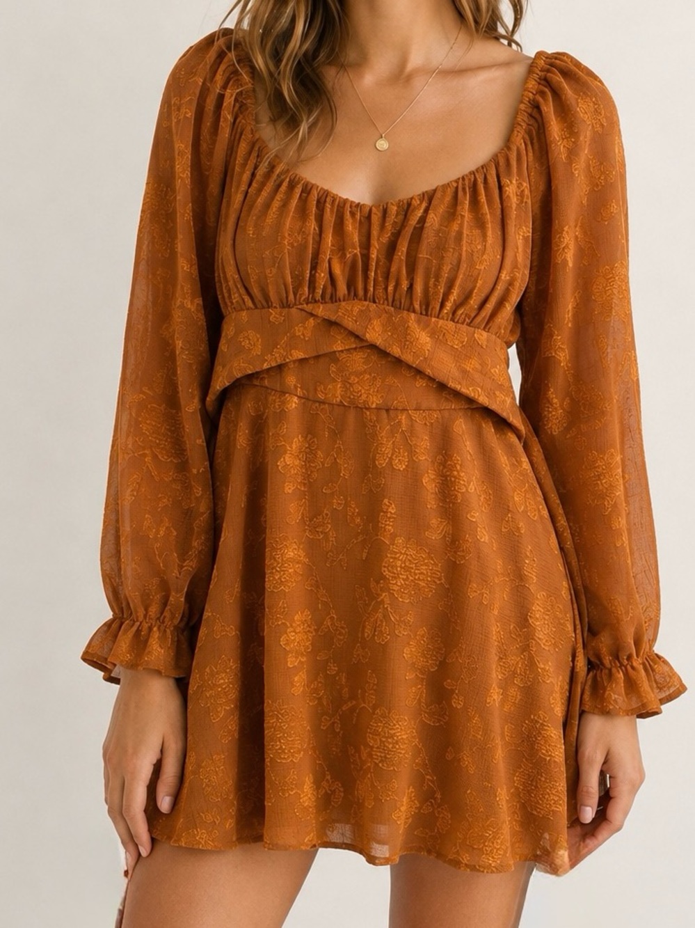 Allison & Kelly Rust Long-Sleeve Mini Dress